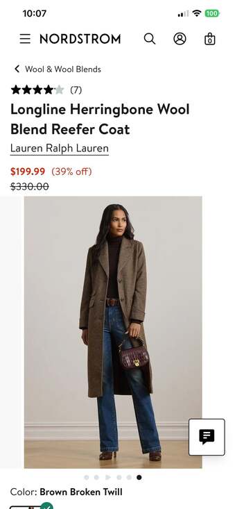 Lauren Ralph Lauren Longline Herringbone Wool Blend Reefer Coat - Picture 3 of 15